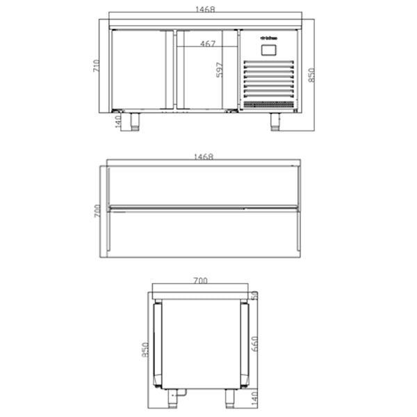 Double Door Pass Thru Refrigerated Prep Counter