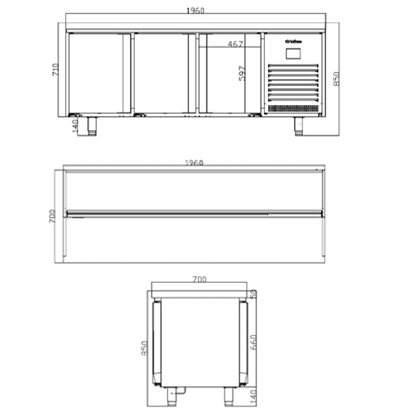 Triple Door Pass Thru Refrigerated Prep Counter
