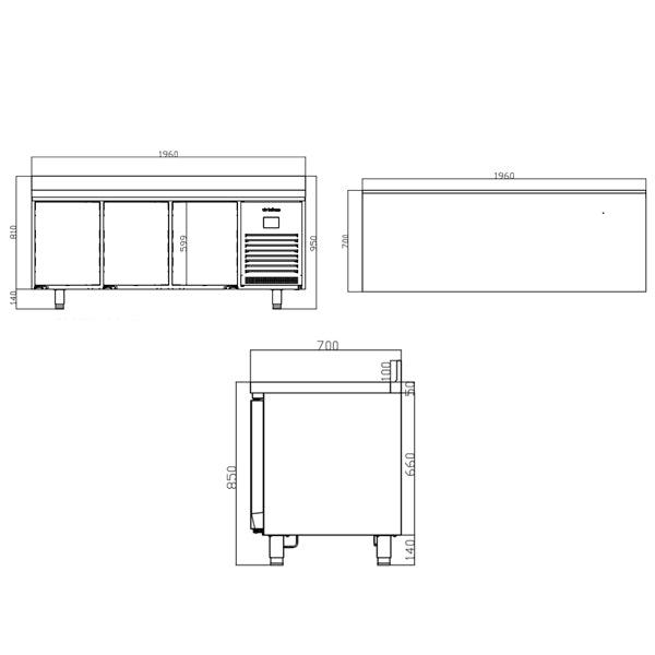 Triple Door Refrigerated Counter With Upstand
