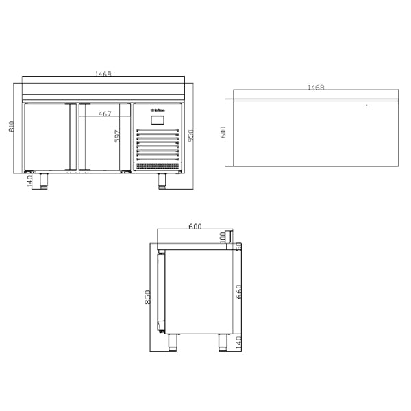 Slimline Double Door Refrigerated Counter With Upstand