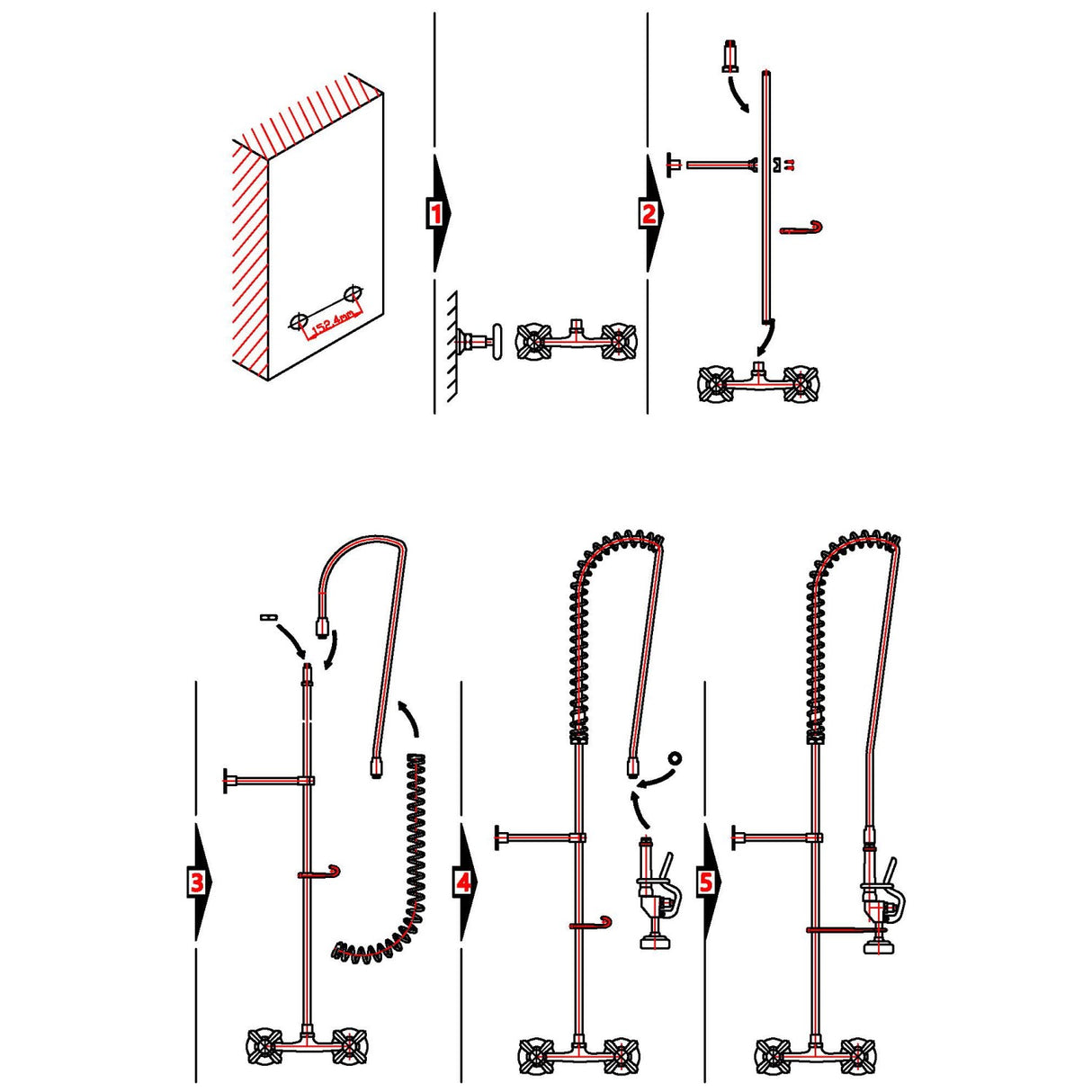 Commercial Deck Mounted Pre Rinse Spray Unit With Wall Bracket Chrome | Bxf222