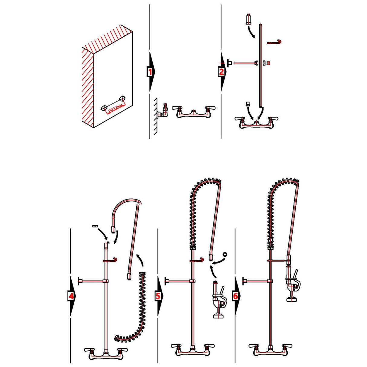 8&Quot; Center Wall Mounted Pre Rinse Unit With 18&Quot; Riser &Amp; 44&Quot; Hose &Amp; Spray Valve Chrome | Bxf246