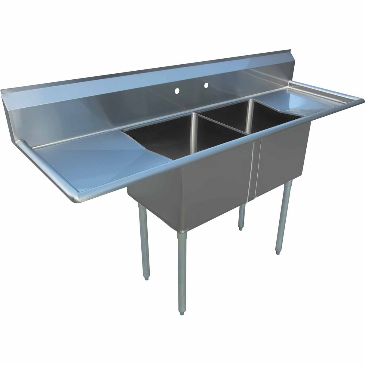 Commercial Pot Wash Sink Stainless Steel 2 Bowl Splashback 1830x600x1110mm Round Legs | C2 T18181218 Lr