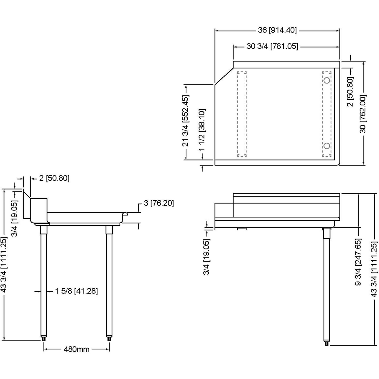 Commercial Stainless Steel Pass Through Dishwasher Table Right 914mm Width | Cdt36 R