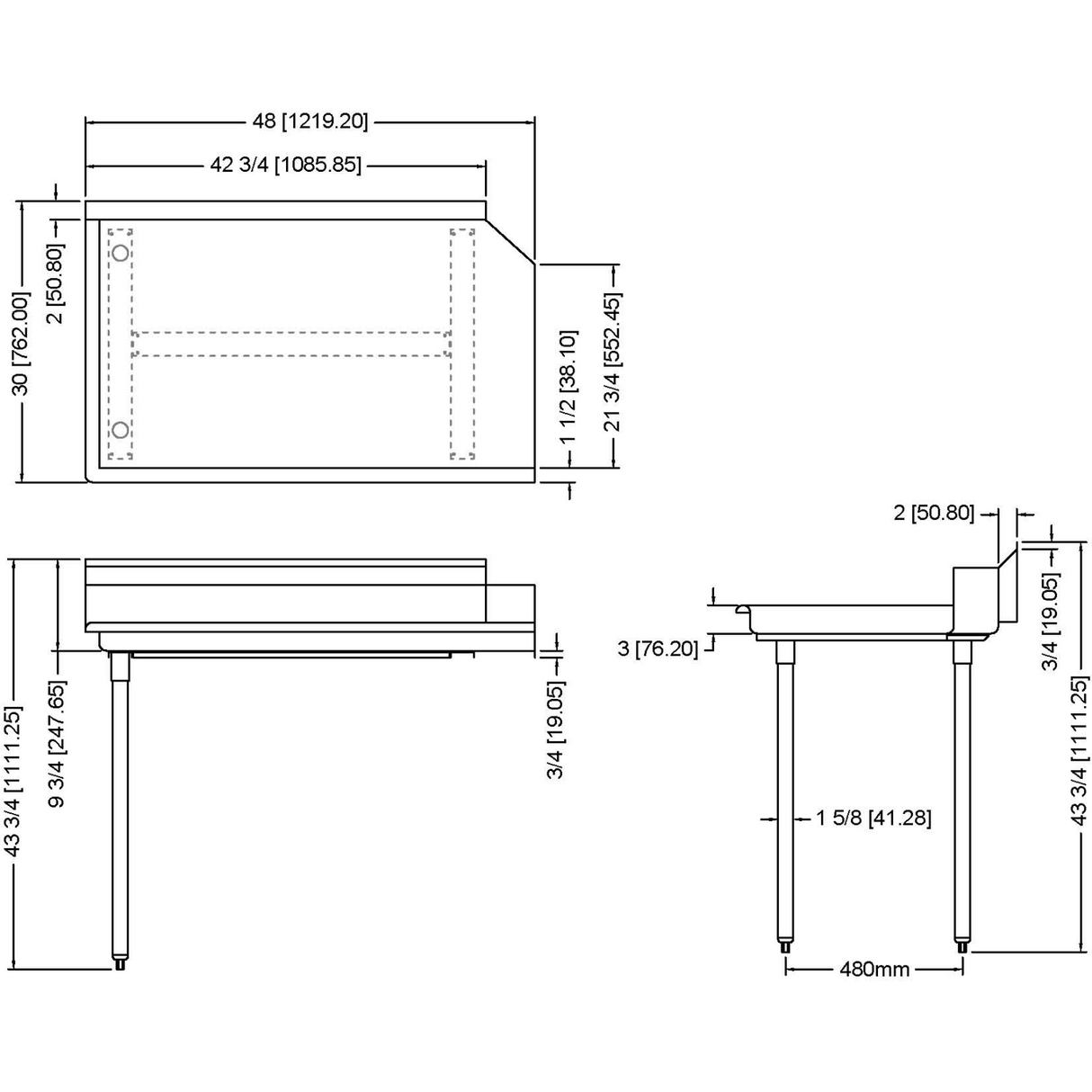 Commercial Stainless Steel Pass Through Dishwasher Table Left 1219mm Width | Cdt48 L