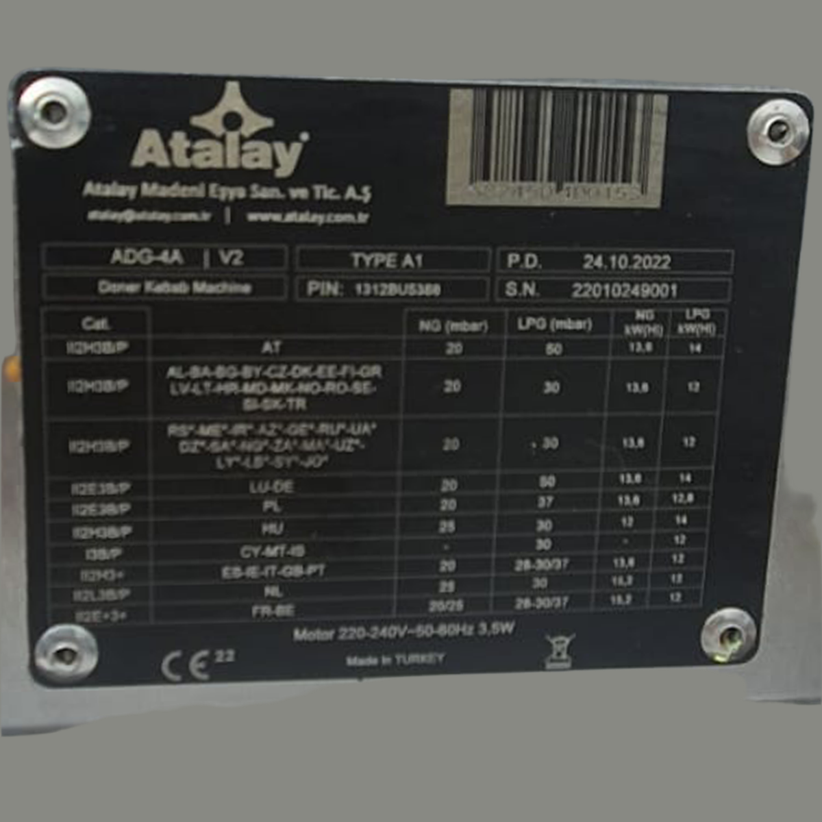 Atalay Doner Kebab Machine Gas, 4 Burner, Bottom Motor - Refurbished (1)