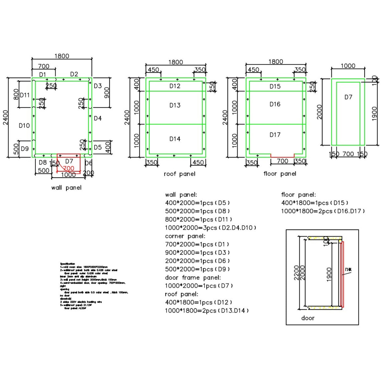 Cold Room Panels 1800x2400x2200mm | Cfrpanel182422