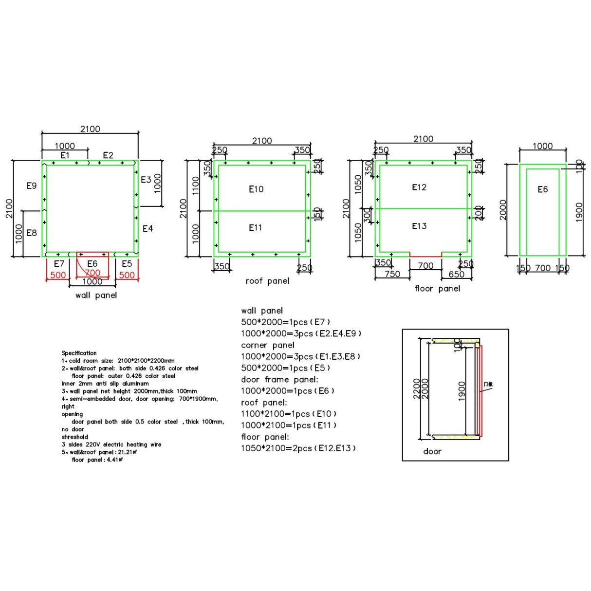 Cold Room 2100×2100×2200mm With 1hp Wall Mounted Monoblock Refrigeration Unit (Chiller, +2°C To +12°C) | Coldroom212122