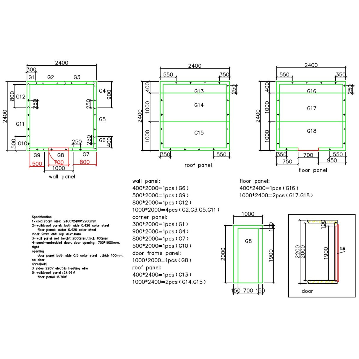 Cold Room 2400×3000×2200mm With 1.5hp Wall Mounted Monoblock Refrigeration Unit (Chiller, +2°C To +12°C) | Coldroom243022