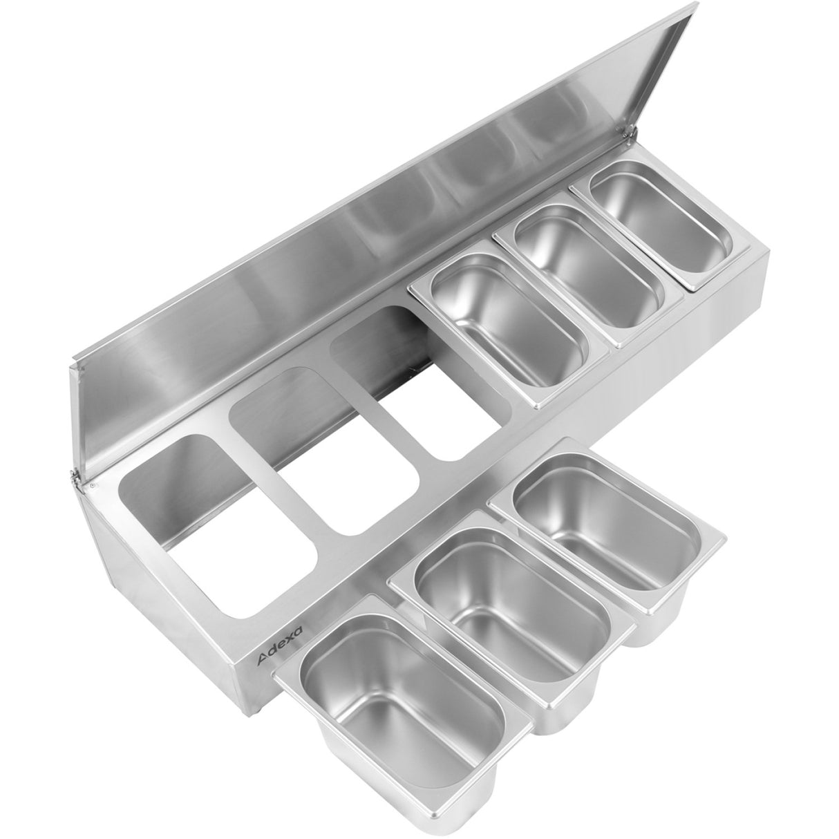 Commercial Condiment Holder With Lid Including 6x Gn1/4 150mm Containers Stainless Steel | Che06 Adfl