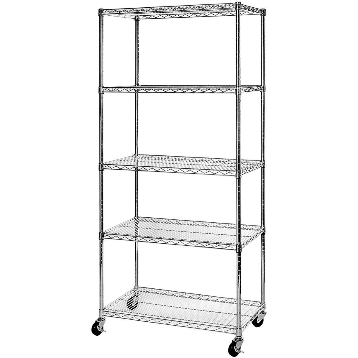 Commercial 5 Tier Shelving Unit Chrome Wire With Wheels 1250kg 1500x450x1900mm | Cja1344