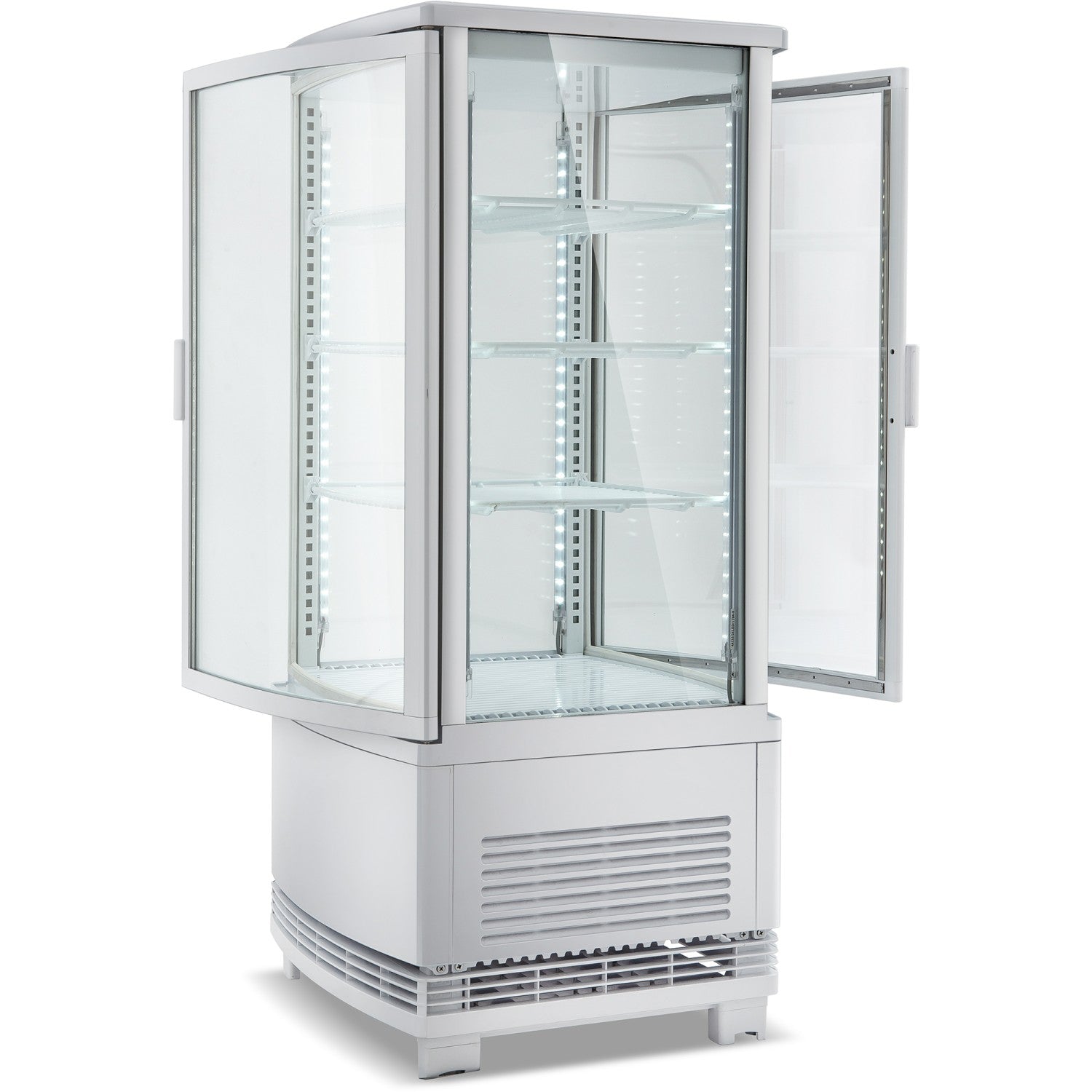 Countertop Display Fridge 75 Litres 3 Shelves White 2 Curved Doors Front &Amp; Back |  Cl68 Rw