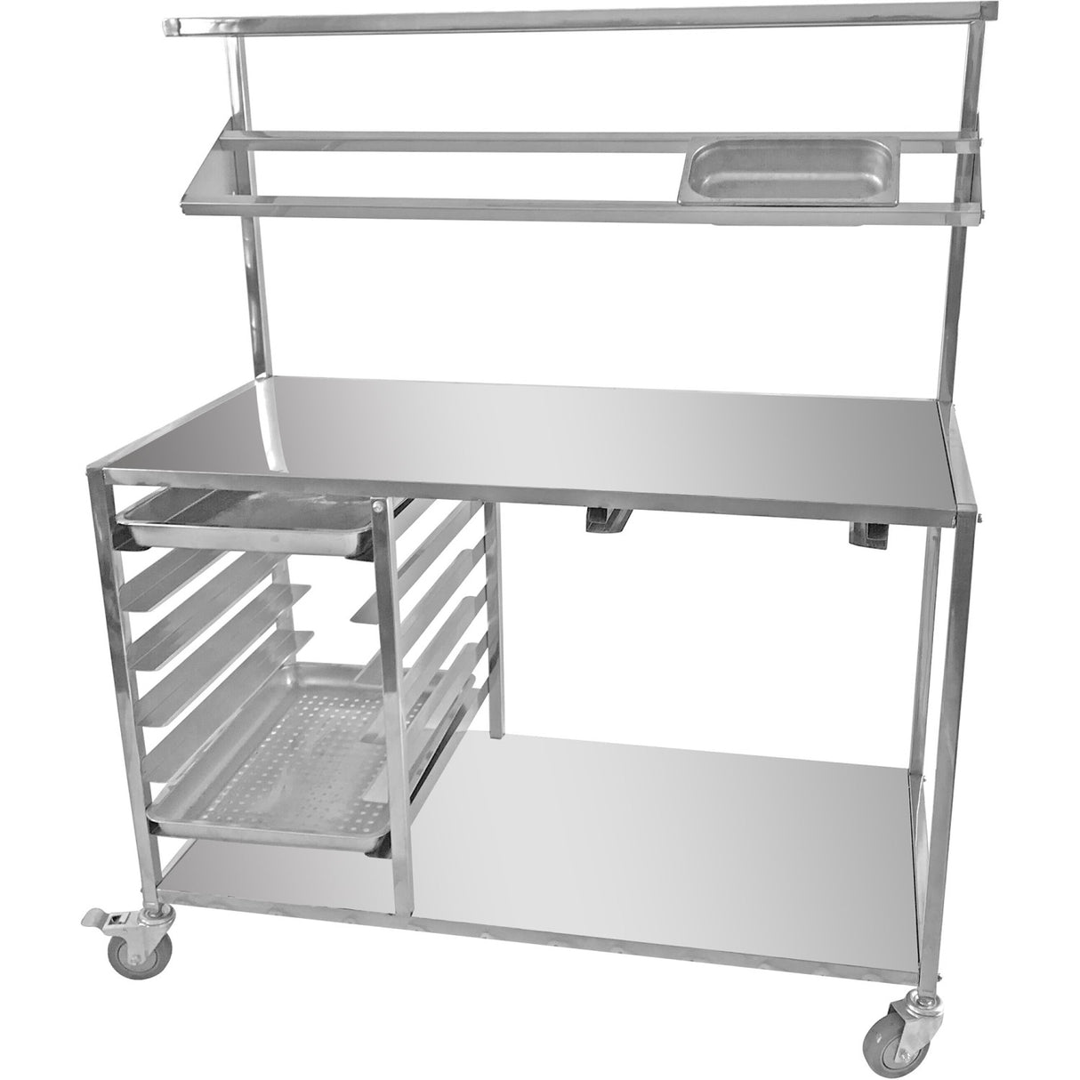 Mobile Prep Table With Gn1/1 Rails &Amp; Top Shelf &Amp; Condiment Rail &Amp; Castors Stainless Steel | Cptabc