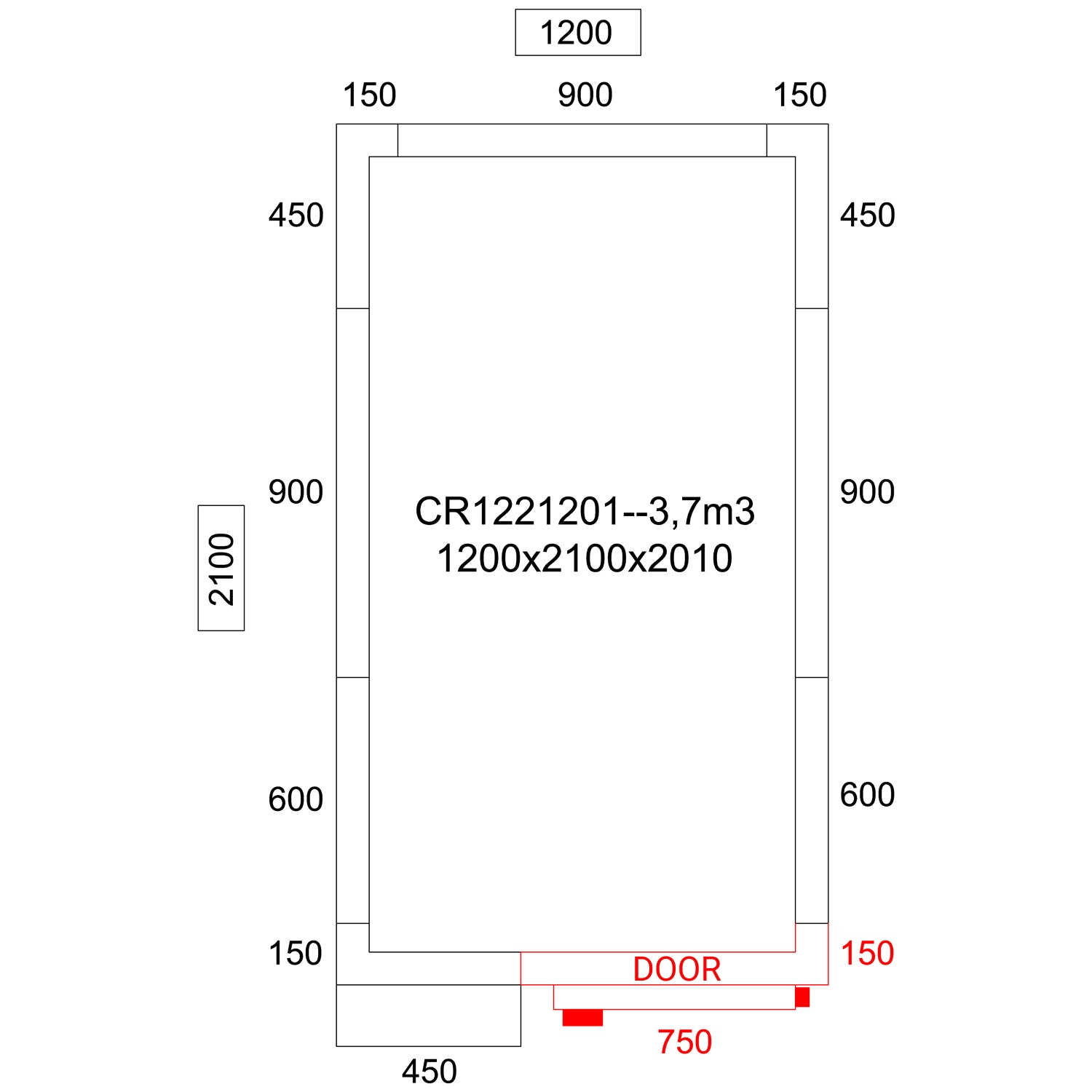 Cold Room With Cooling Unit 1200x2100x2010mm Volume 3.7m3 |  Cr1221201