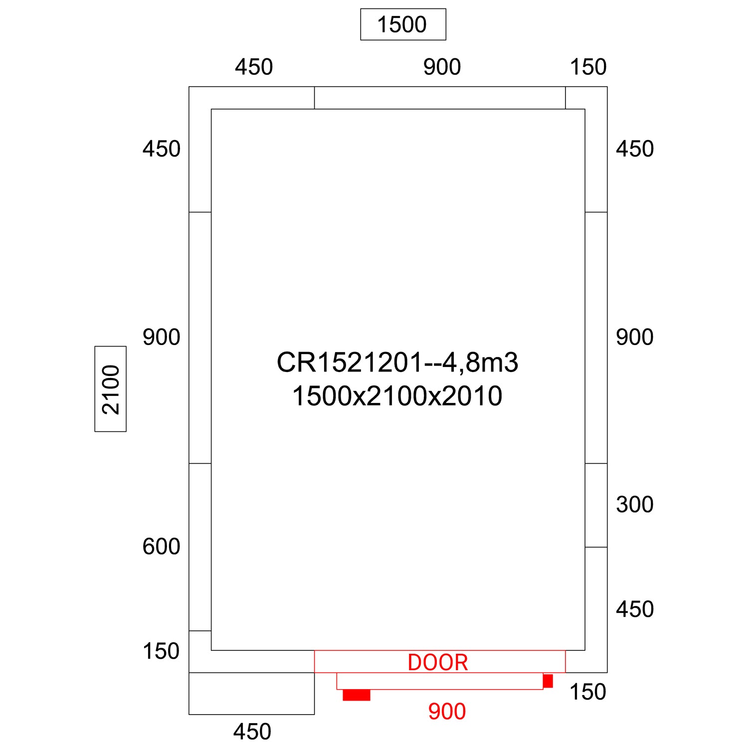Cold Room With Cooling Unit 1500x2100x2010mm Volume 4.8m3 |  Cr1521201