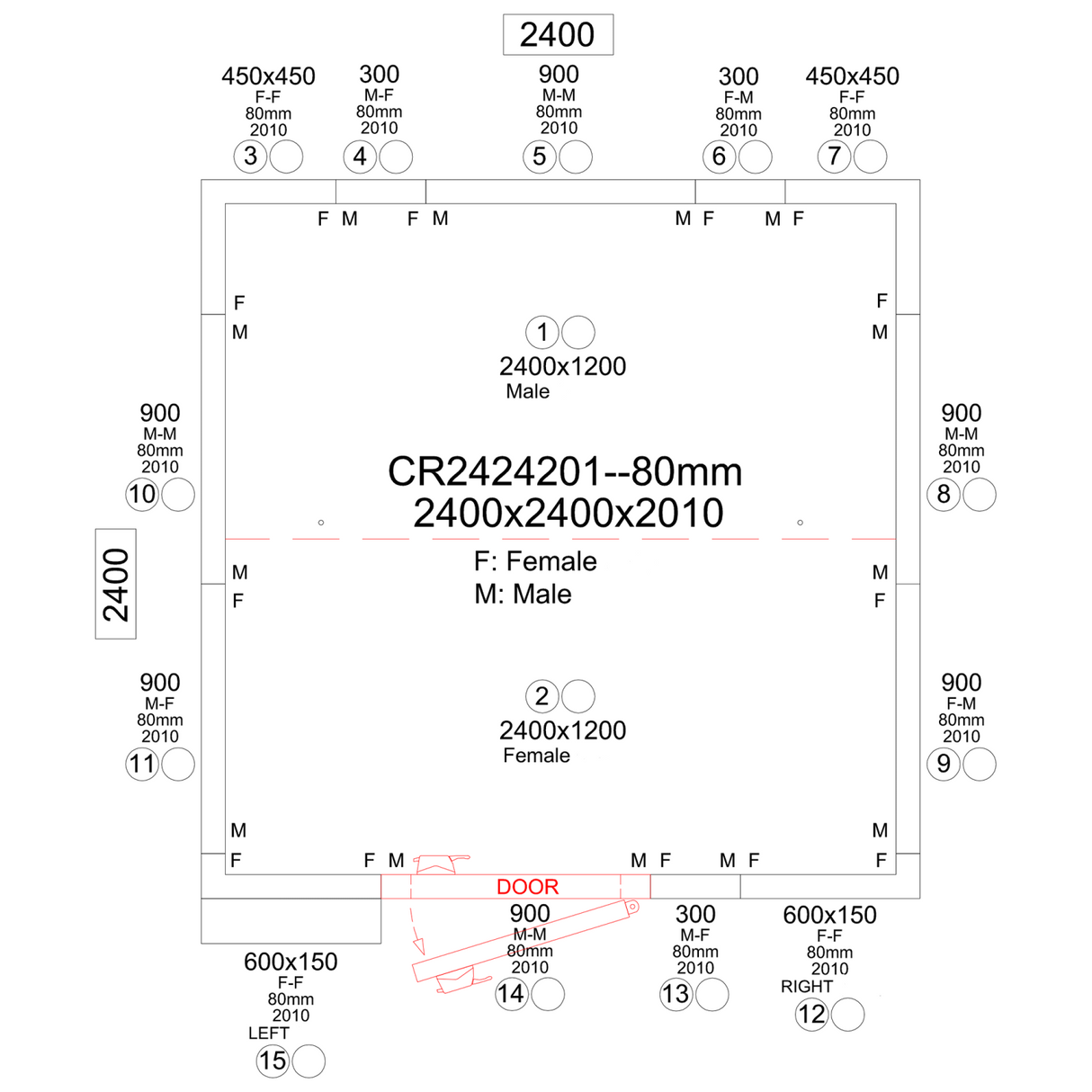 Freezer Room With Freezing Unit 2400x2400x2010mm Volume 9.0m3 |  Fr2424201