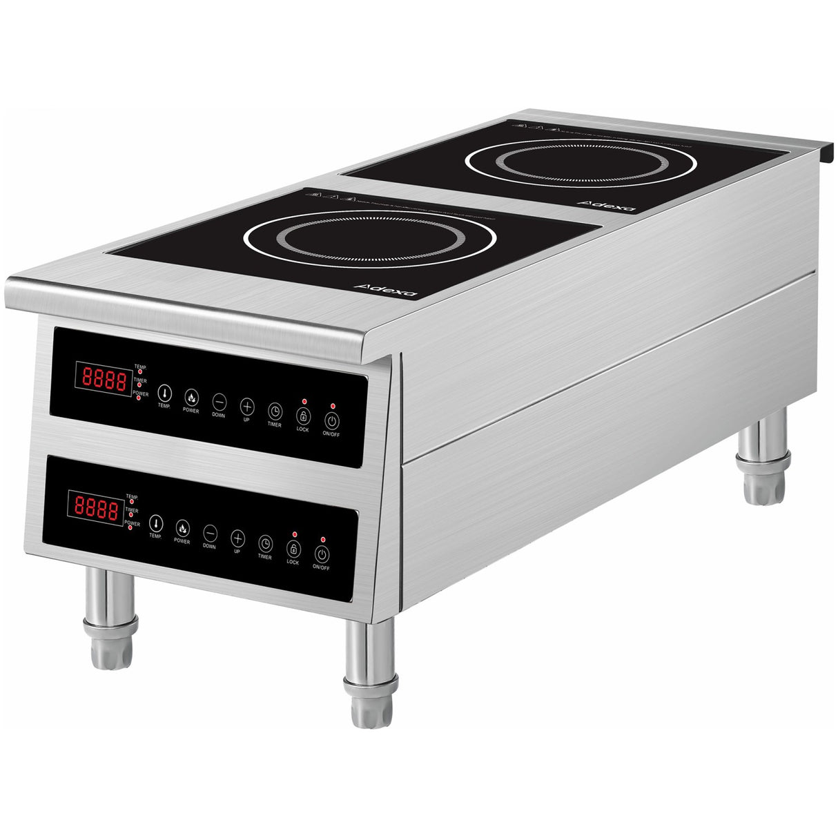 Commercial Countertop Double Front To Back Induction Cooker With Legs 7000 W (3500 W+3500 W) Touch Control Hardwired | Cx006