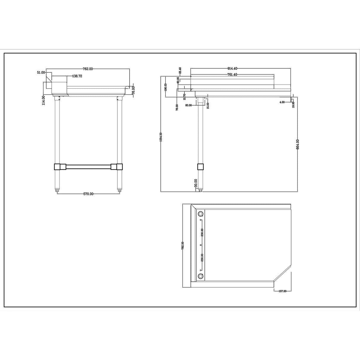 Commercial Stainless Steel Pass Through Dishwasher Table Left 914mm Width | Dcot3036 Left