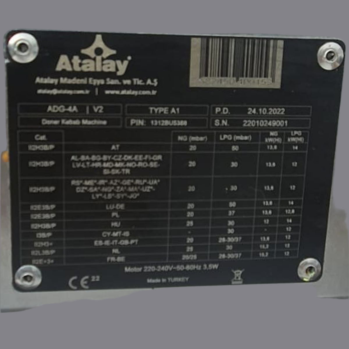 Atalay Doner Kebab Machine Gas, 4 Burner, Bottom Motor - Refurbished (2)