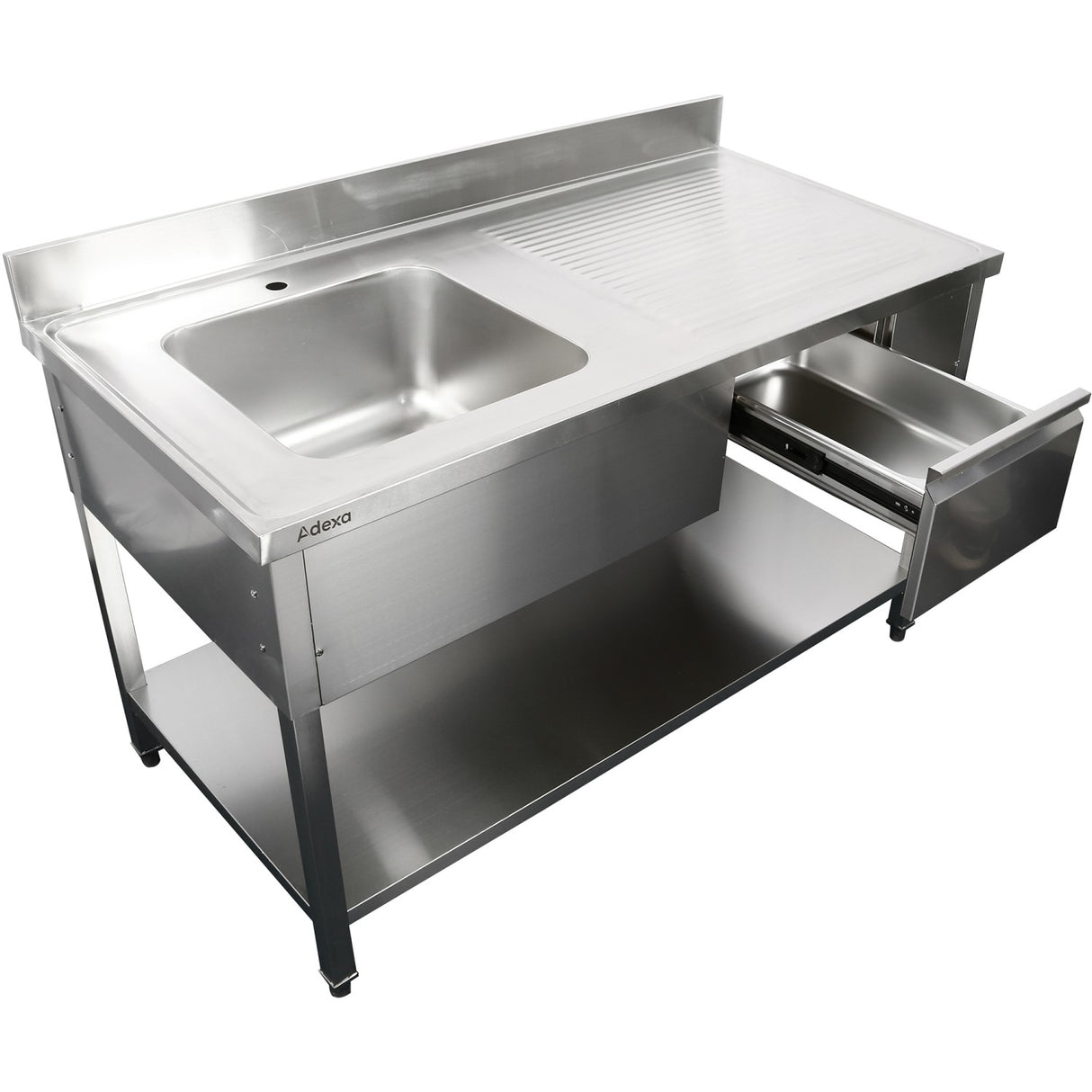 Commercial Sink Stainless Steel 1500x700x950mm 1 Bowl To The Left 1 Drawer Splashback | Dsa150701 Dl