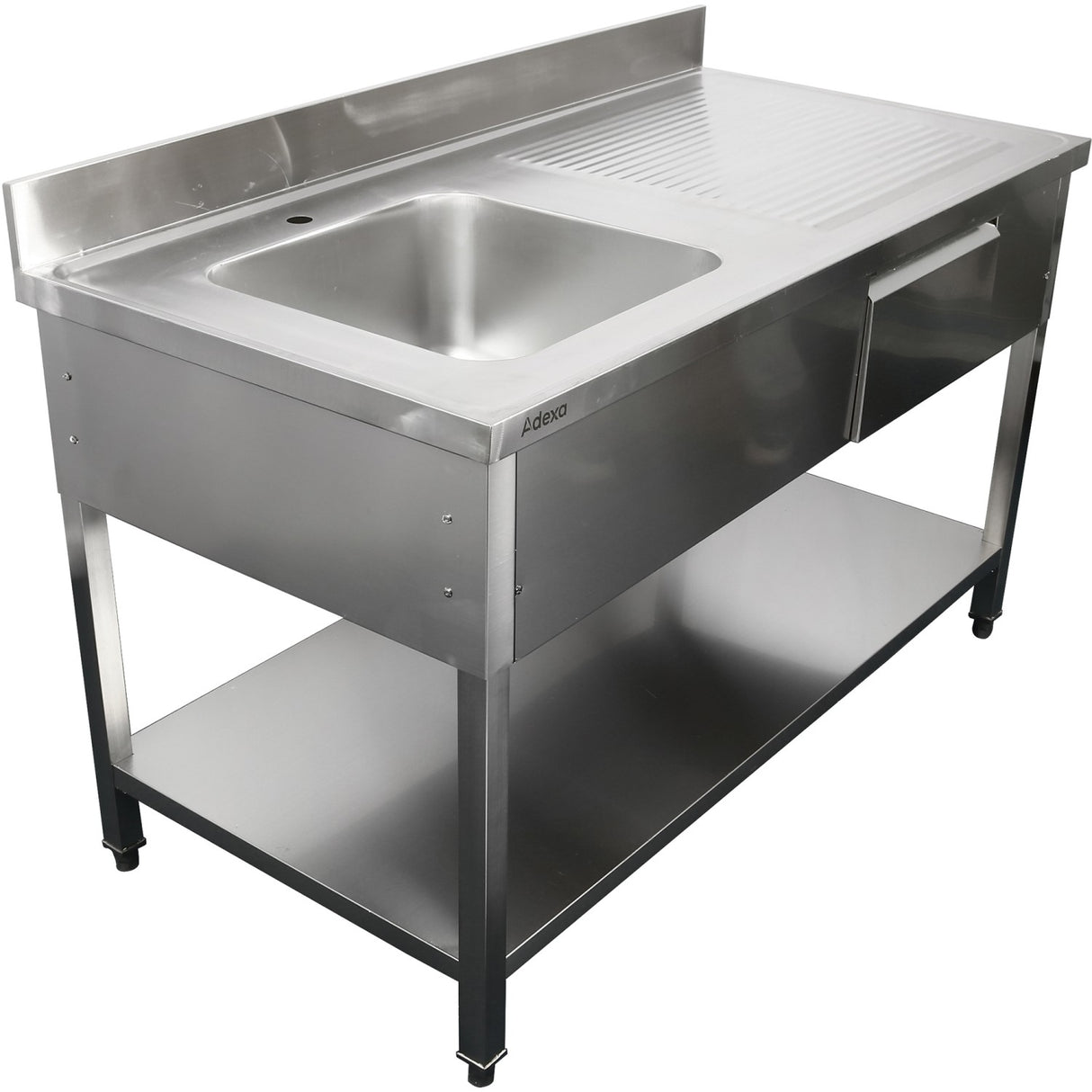 Commercial Sink With 1 Drawer Stainless Steel 1 Bowl Left Bottom Shelf Splashback 1400x600x950mm | Dsa140601 Dl