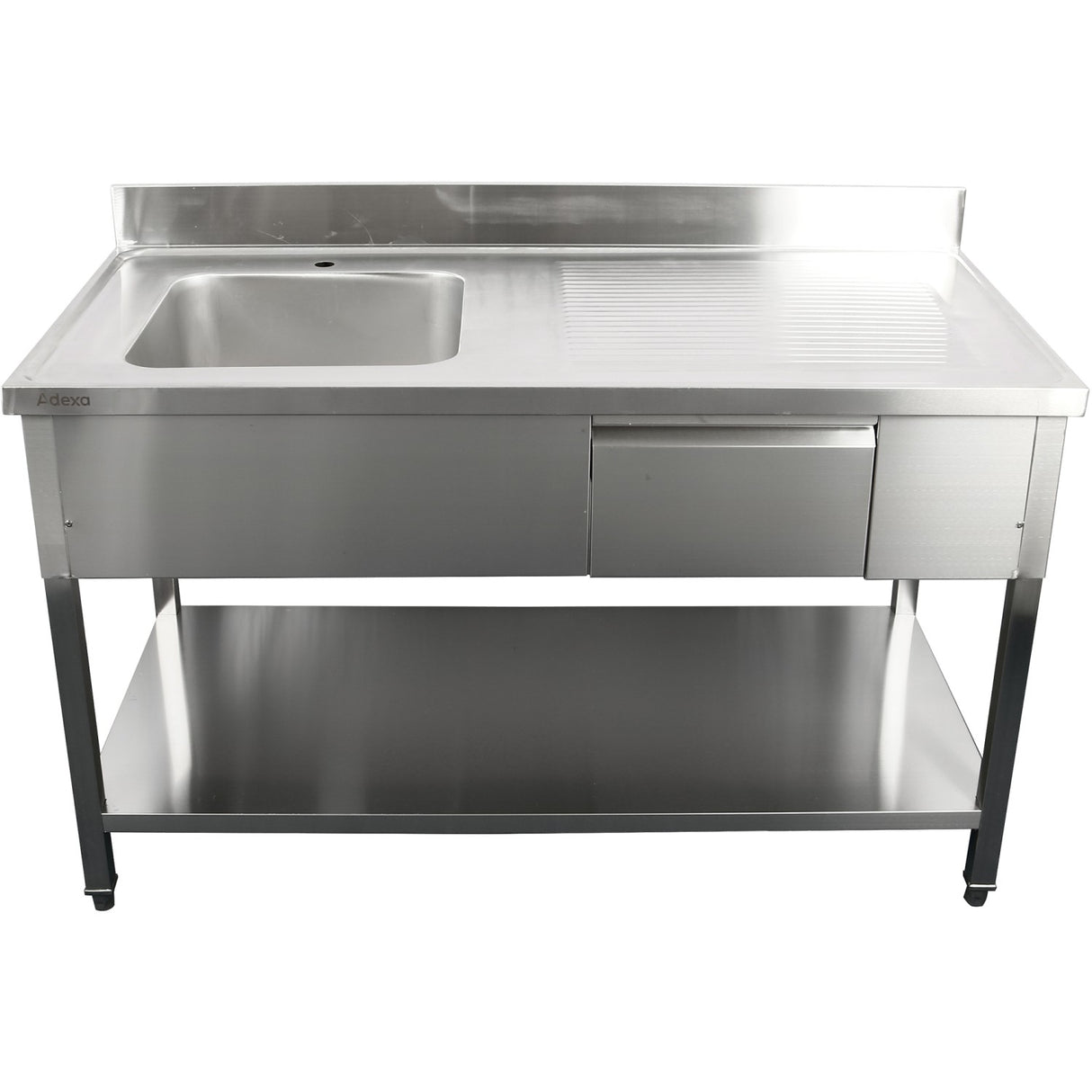 Commercial Sink Stainless Steel 1200x600x950mm 1 Bowl To The Left 1 Drawer Splashback | Dsa120601 Dl