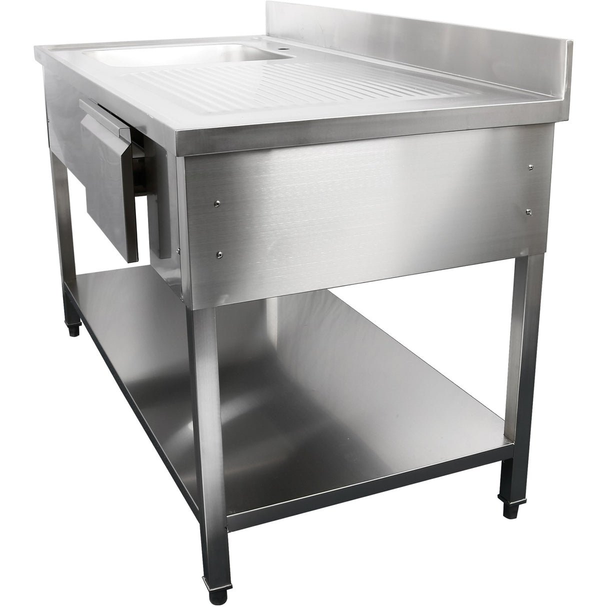 Commercial Sink Stainless Steel 1200x600x950mm 1 Bowl To The Left 1 Drawer Splashback | Dsa120601 Dl