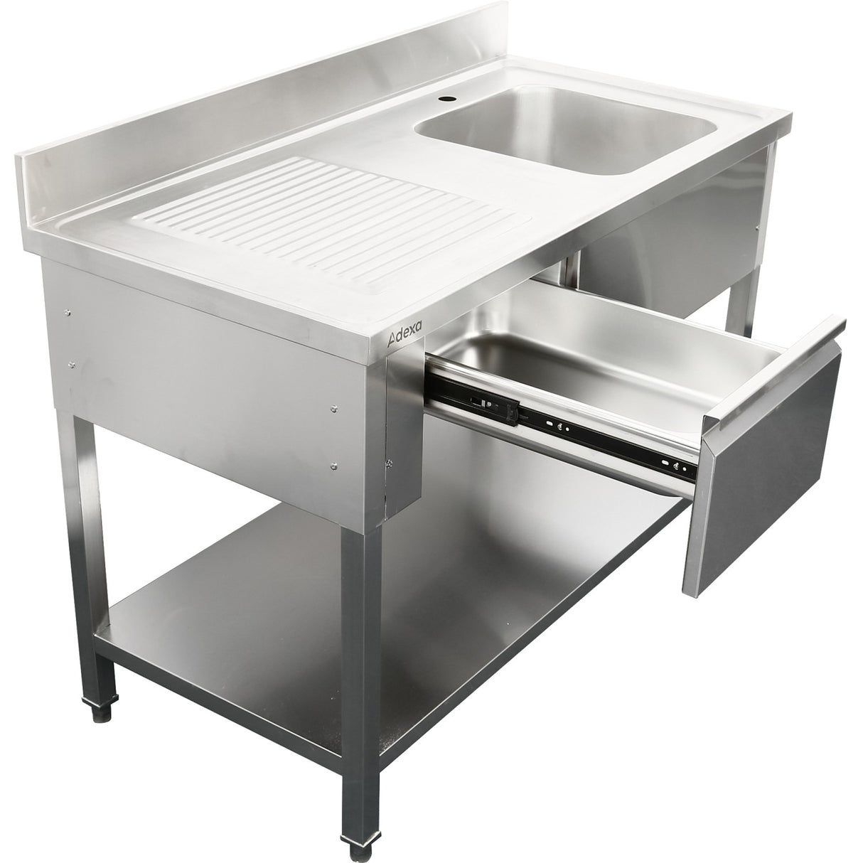 Commercial Sink Stainless Steel 1200x600x950mm 1 Bowl To The Right 1 Drawer Splashback | Dsa120601 Dr
