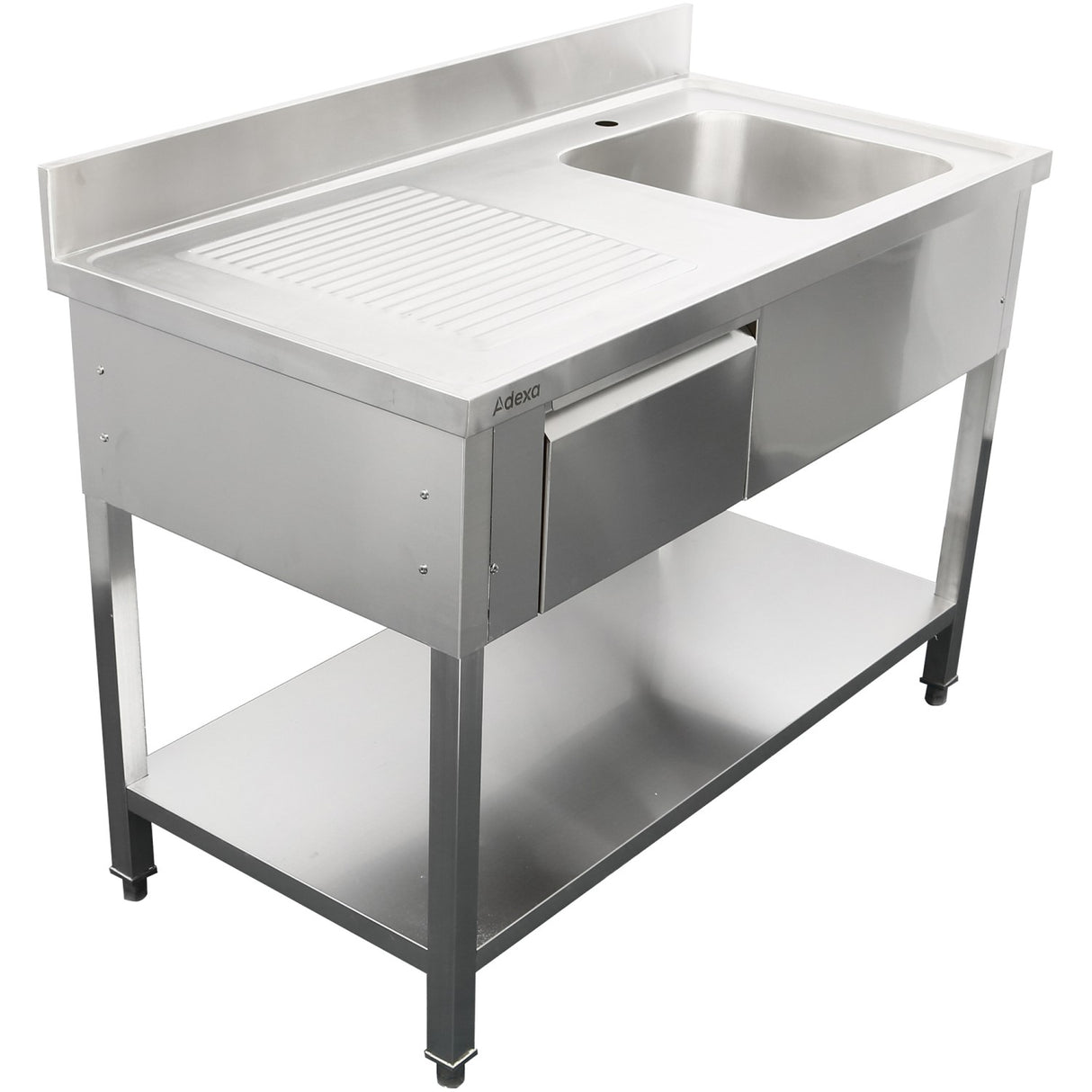 Commercial Sink Stainless Steel 1200x600x950mm 1 Bowl To The Right 1 Drawer Splashback | Dsa120601 Dr
