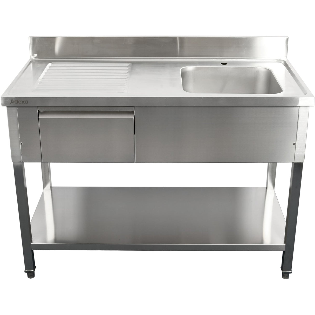 Commercial Sink With 1 Drawer Stainless Steel 1 Bowl Right Bottom Shelf Splashback 1400x600x950mm | Dsa140601 Dr