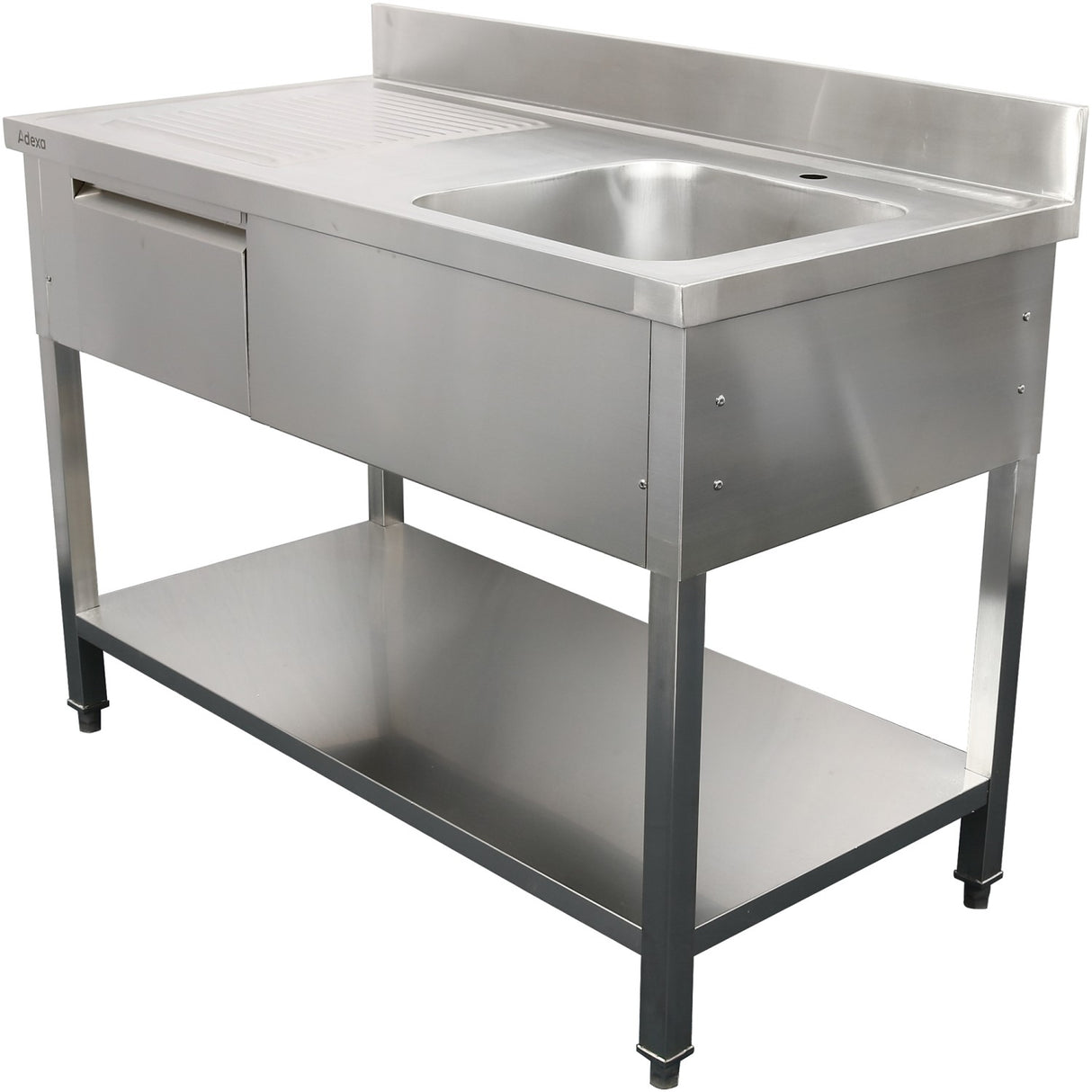 Commercial Sink Stainless Steel 1200x600x950mm 1 Bowl To The Right 1 Drawer Splashback | Dsa120601 Dr