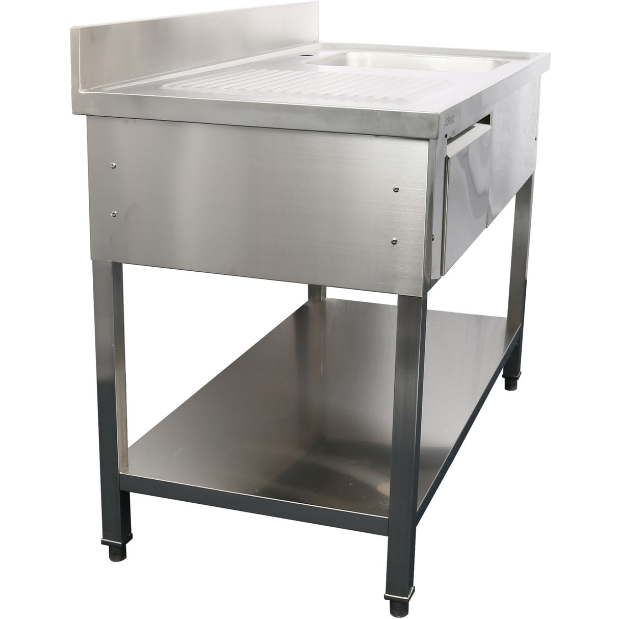 Commercial Sink Stainless Steel 1200x600x950mm 1 Bowl To The Right 1 Drawer Splashback | Dsa120601 Dr