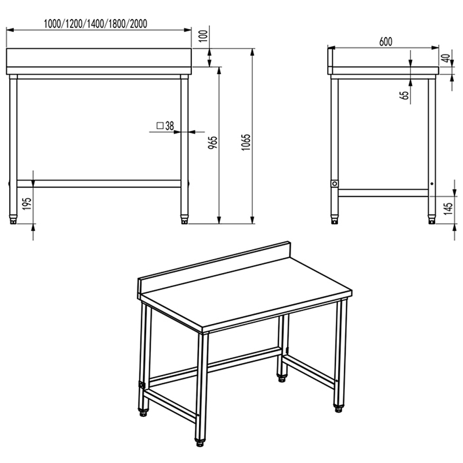 Professional Work Table Stainless Steel No Bottom Shelf Upstand 1500x600x965mm |  Dw6150