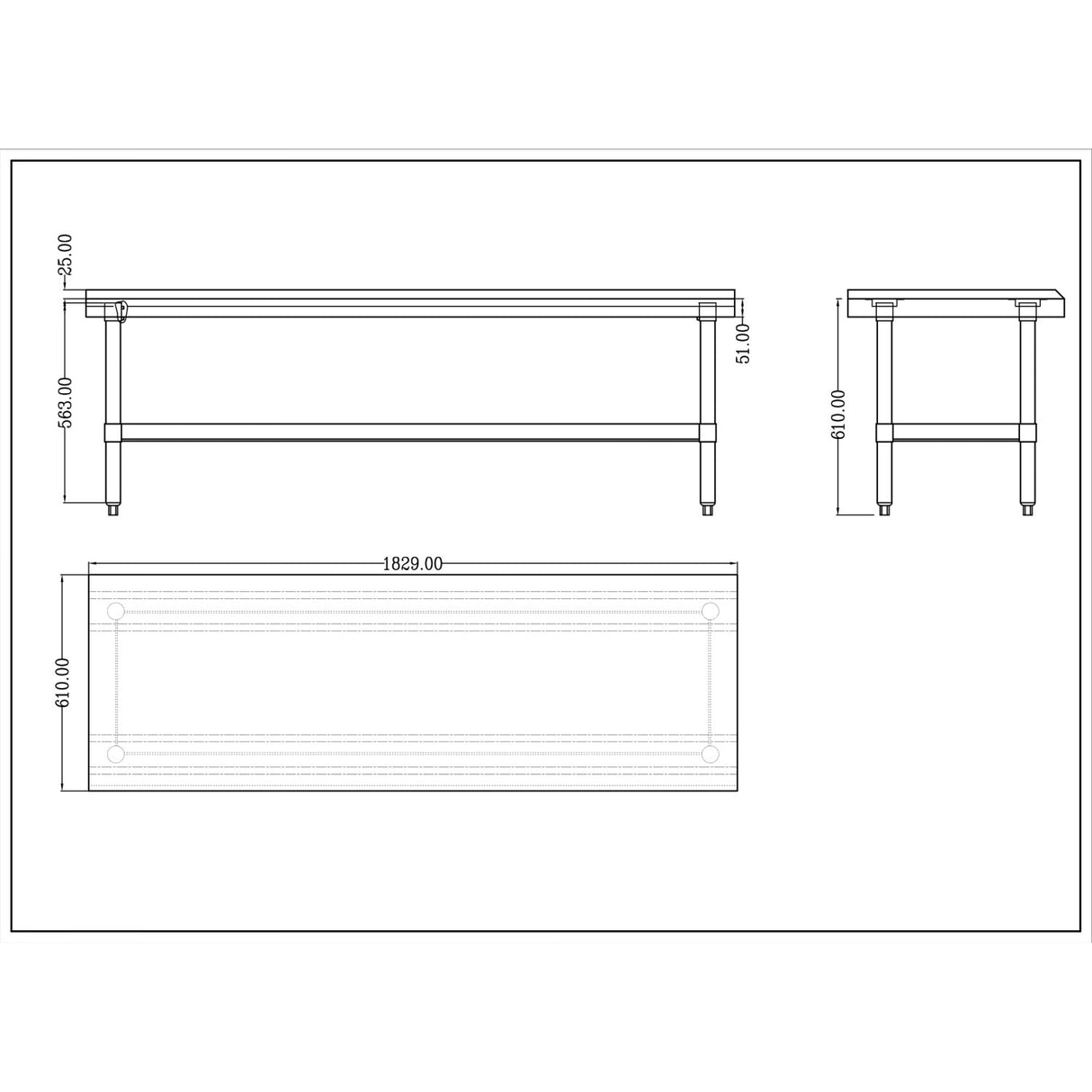 Commercial Equipment Stand / Low Height Table Stainless Steel Bottom Shelf 3 Side Upstand 1800x600x600mm | Ees2472