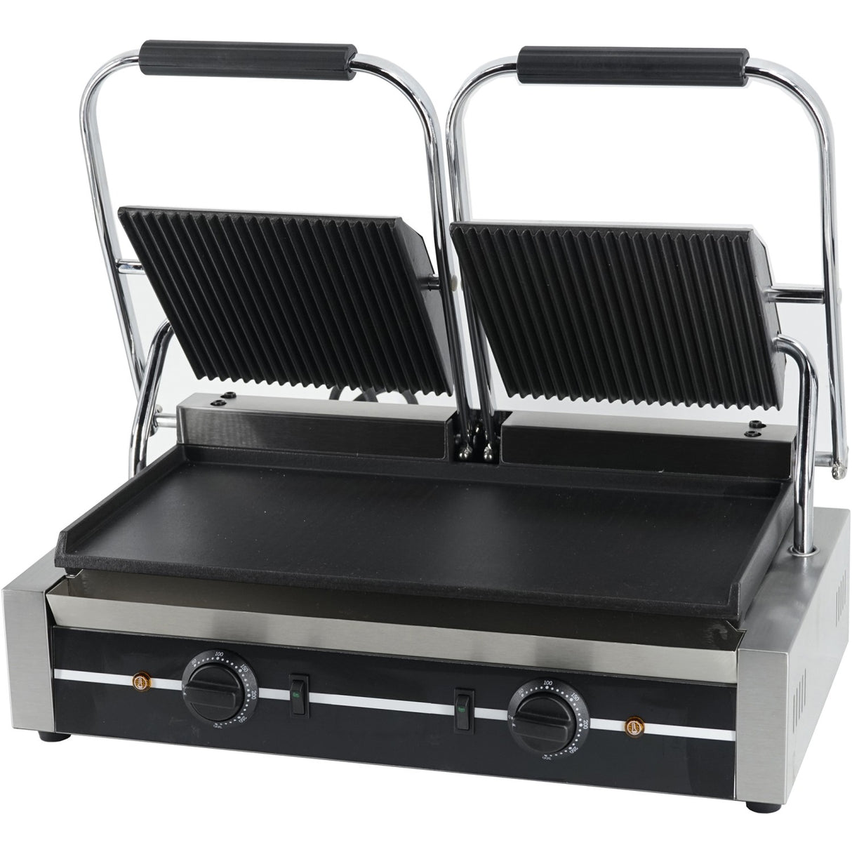 Heavy Duty Twin Panini Contact Grill 3.6k W Ribbed/Smooth | Eg03 C