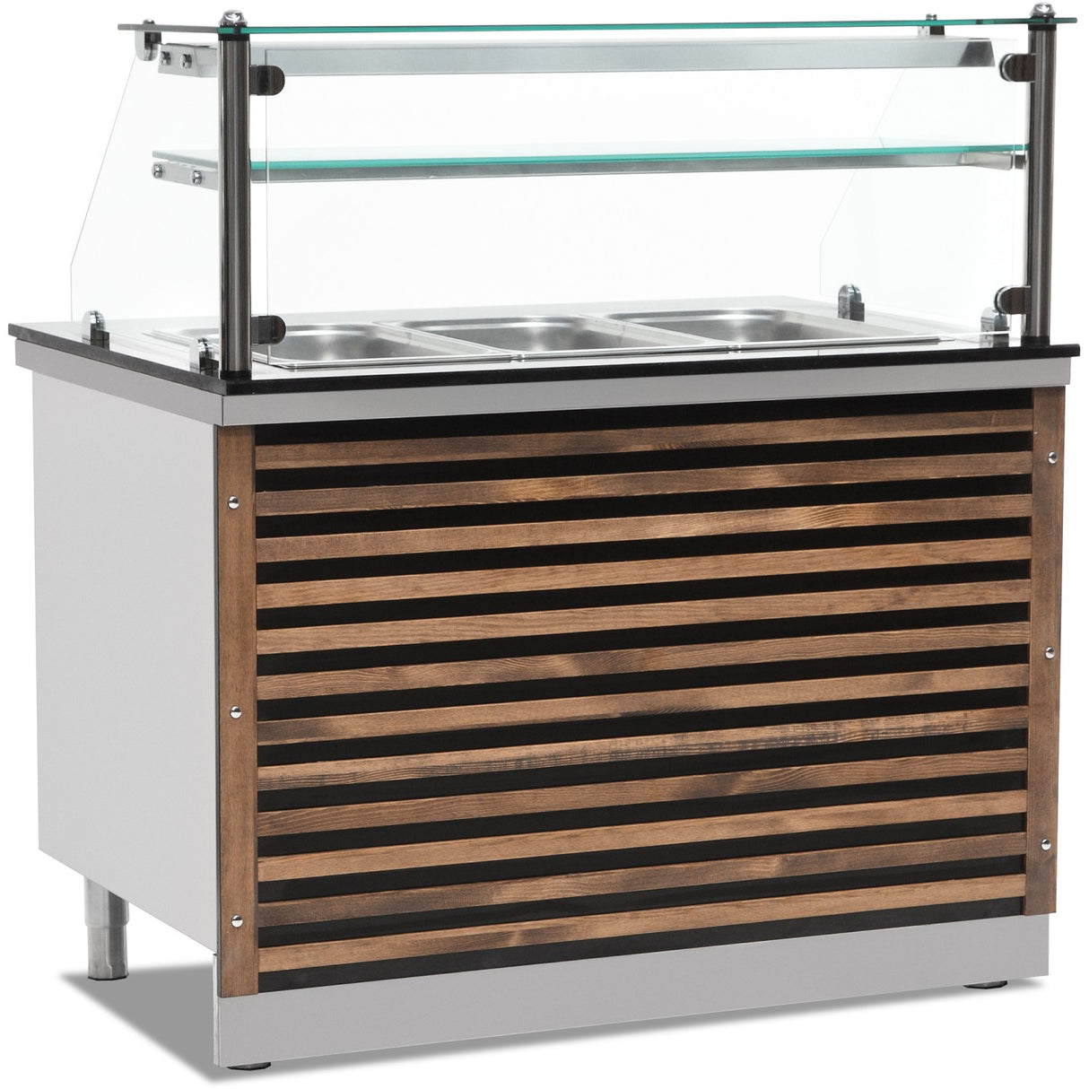 Professional Bain Marie Showcase With Glass Front &Amp; Wooden Panel 3x Gn1/1 |  Empbeh10