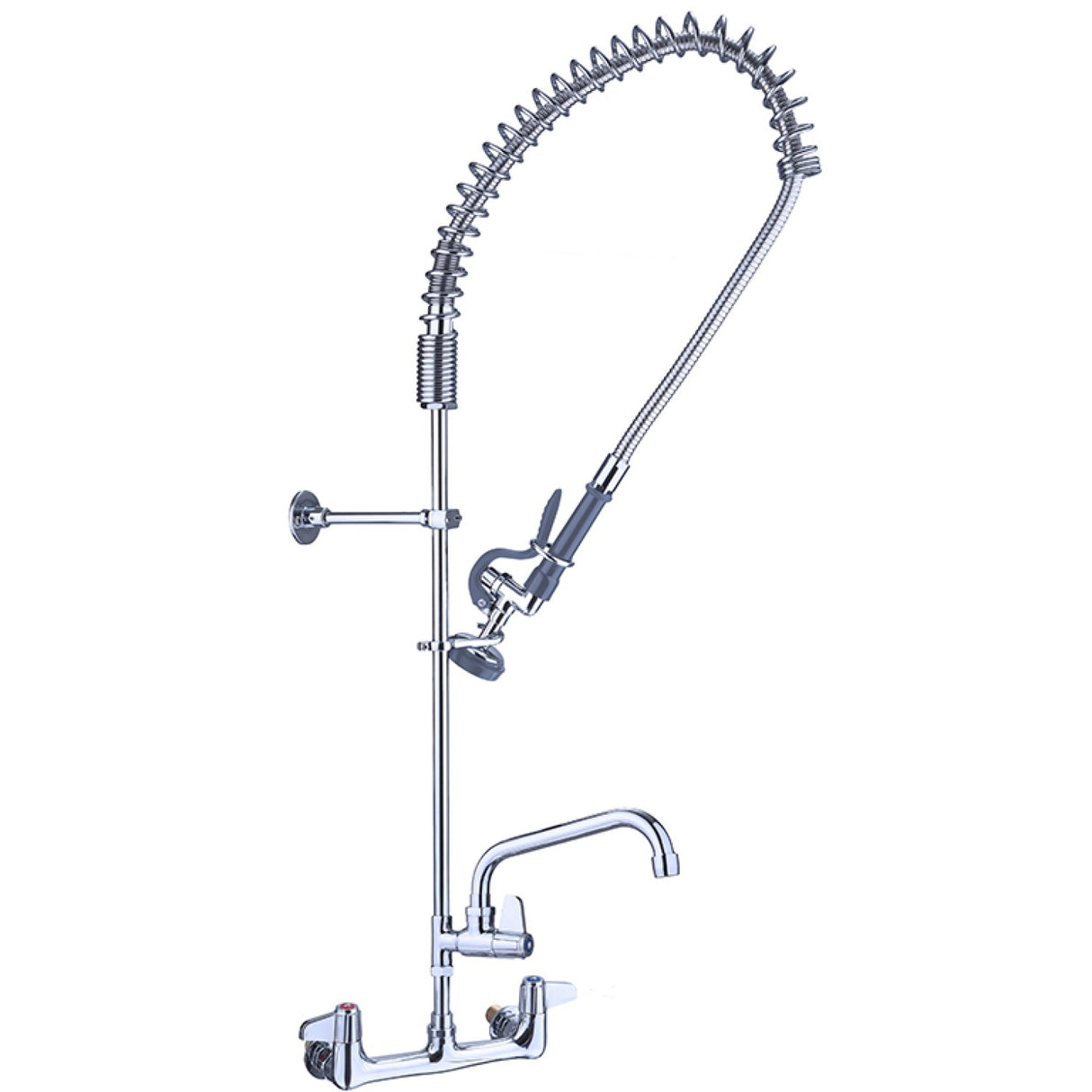 8&Quot; Wall Mount Commercial Pre Rinse Faucet With Flexible Hose &Amp; Spray Valve &Amp; 12&Quot; Swing Nozzle Chrome Plated Brass | Eq2802 A12