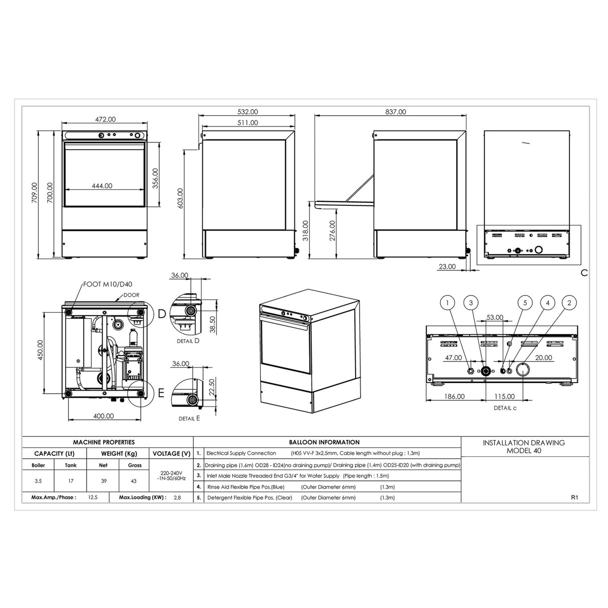 Commercial Glasswasher With 400mm Basket And Rinse &Amp; Detergent Pump | Evw16