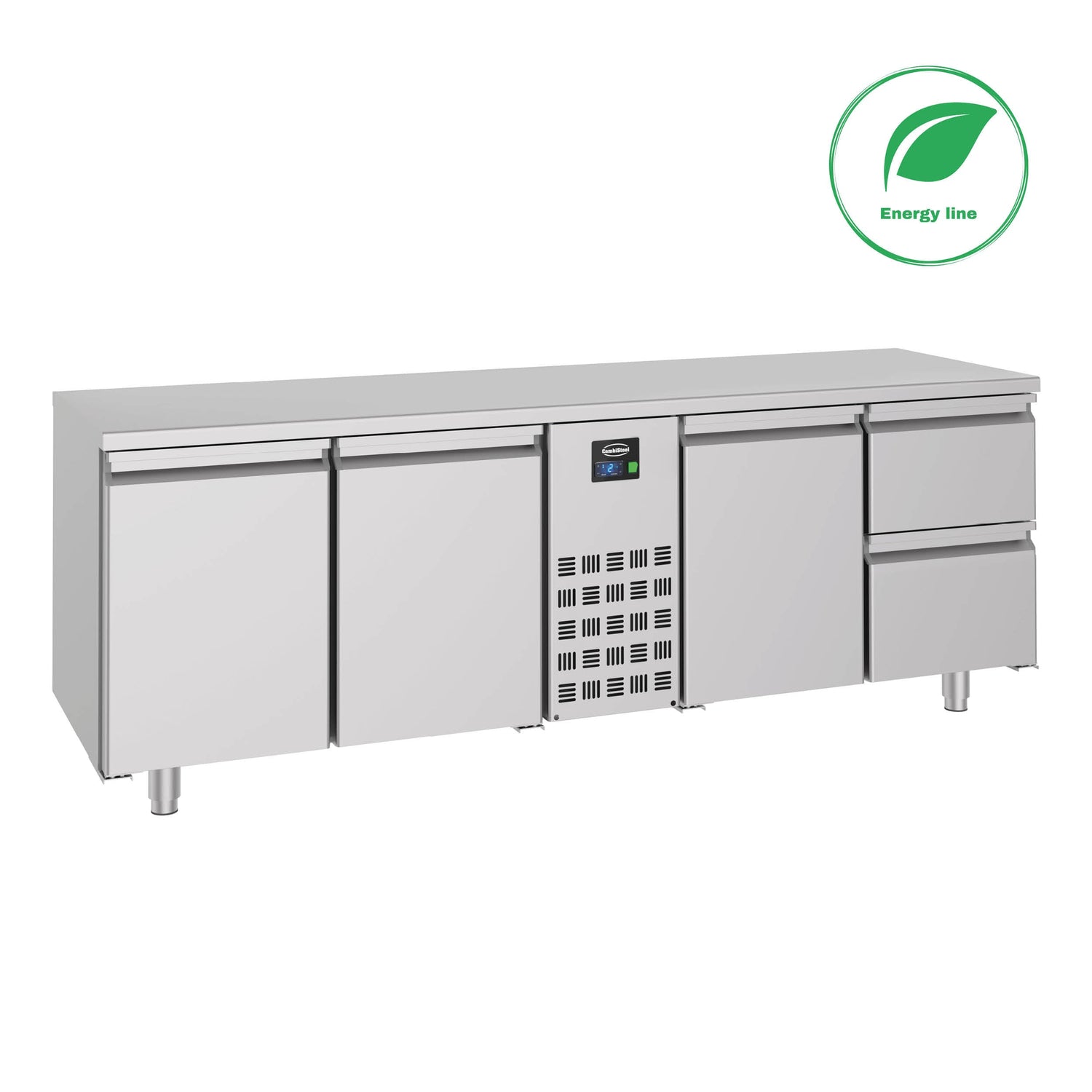Elevate Your Kitchen with the Combisteel 700 Refrigerated Counter featuring 3 Spacious Doors and 2 Convenient Drawers - Monoblock Design