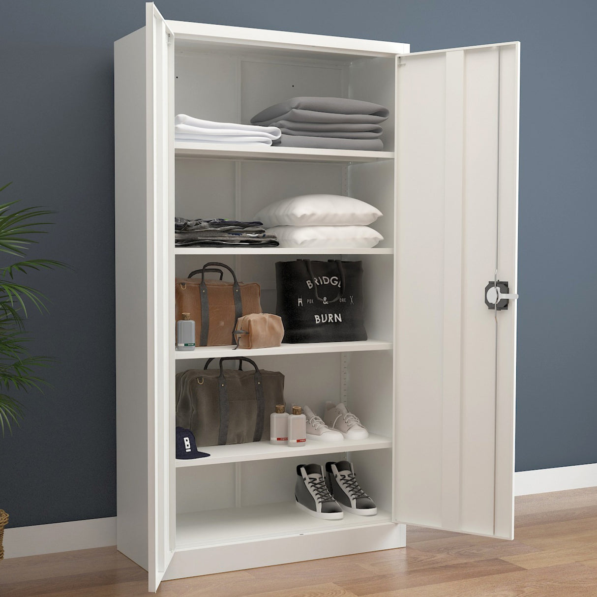 Commercial Steel Grey/White Storage Cupboard With 4 Shelves And Lock 800x400x1800mm | Fca18 White