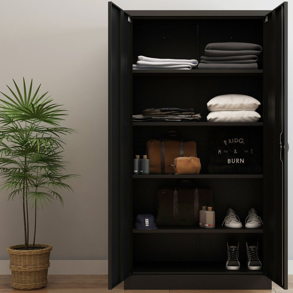 Commercial Steel Black Storage Cupboard With 4 Shelves And Lock 800x400x1800mm | Fca18 Black