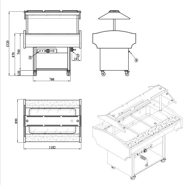 3 X Gn1/1 Hot Buffet Display