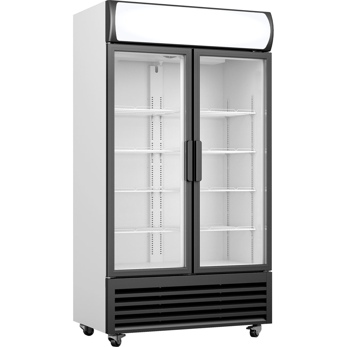 Commercial Twin Bottle Cooler Upright 730 Litres Fan Assisted Cooling Hinged Glass Doors Black&Amp;White | Gdr444