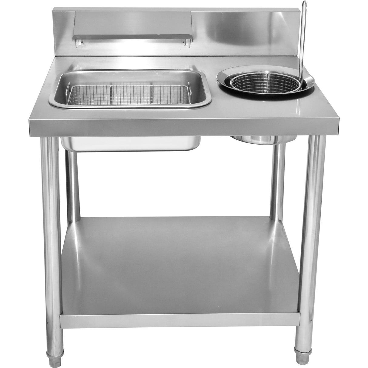 Professional Stainless Steel Breading Table With Round &Amp; Square Basins And Upstand 800x640x945mm | Gf800