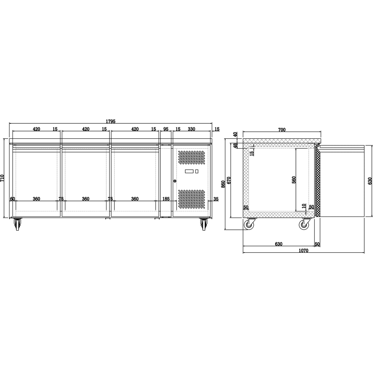 Commercial Freezer Counter Ventilated 3 Doors Depth 700mm |  Thp3100 Bt
