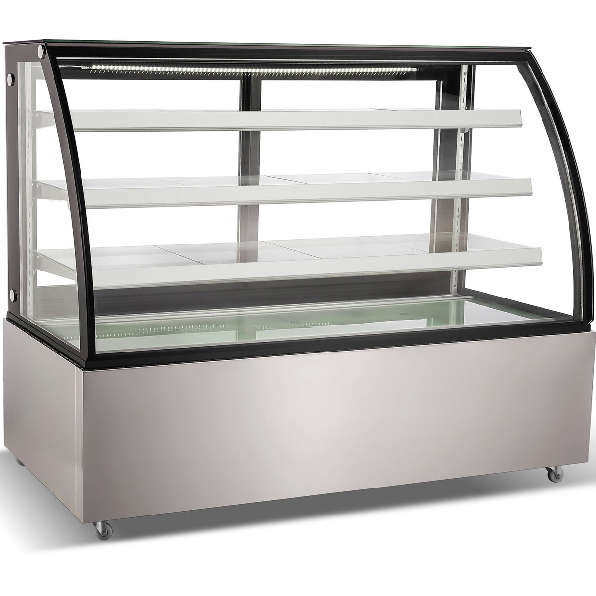 Cake Counter Curved Front 1800x730x1300mm 3 Shelves Stainless Steel Base Led | Gn1800 Cf3