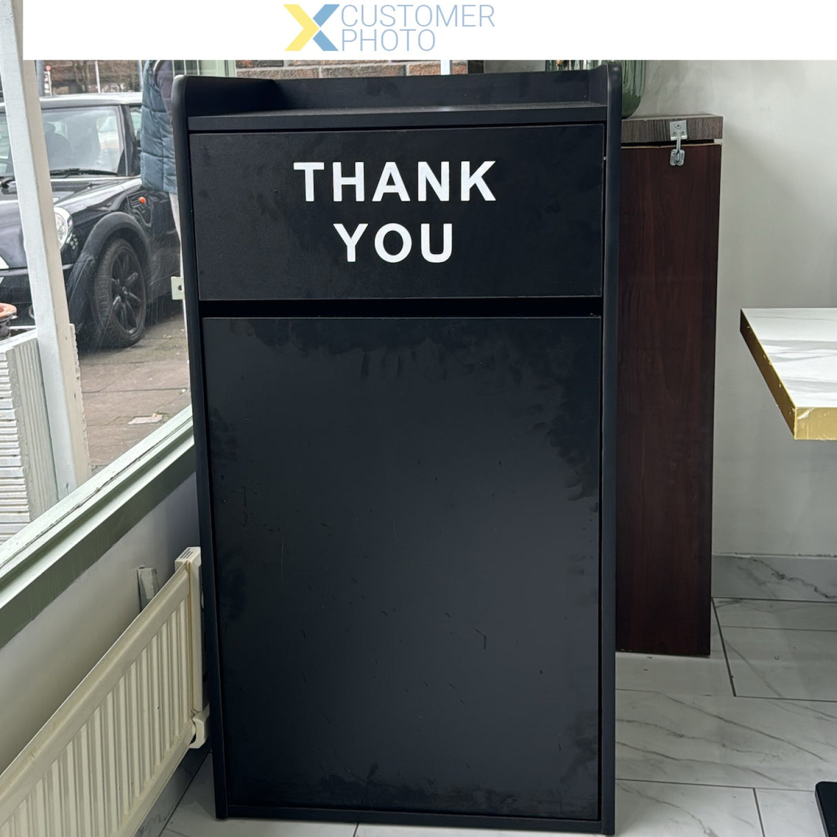 Commercial Rubbish Bin Cabinet &Amp; Tray Shelf 'Thank You' Black | Gslj006 B