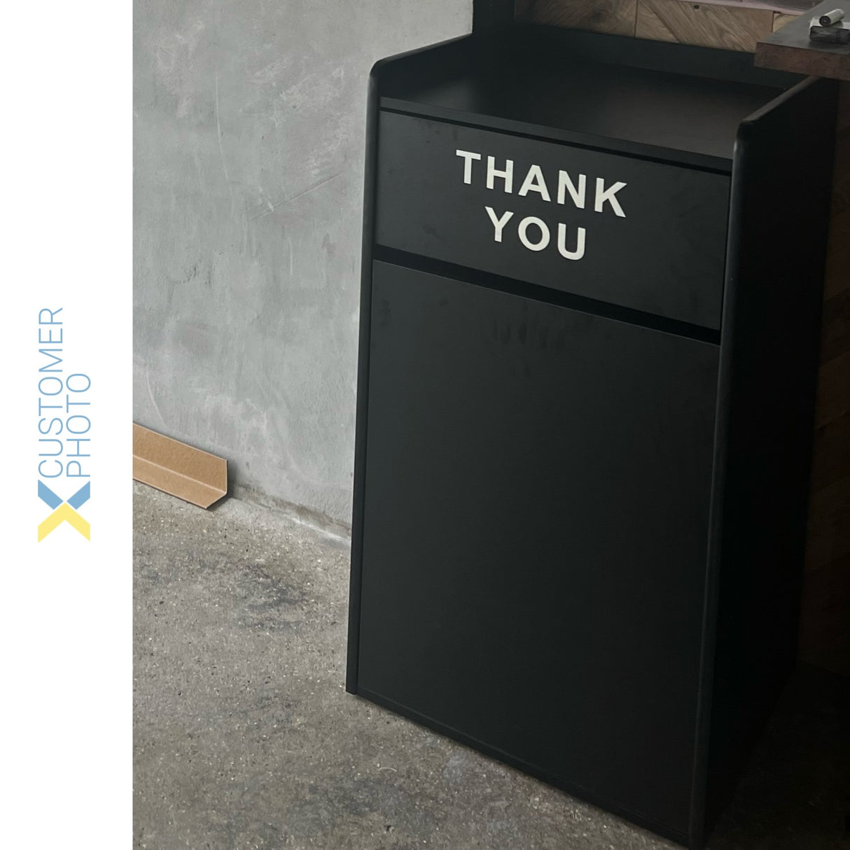 Commercial Rubbish Bin Cabinet &Amp; Tray Shelf 'Thank You' Black | Gslj006 B