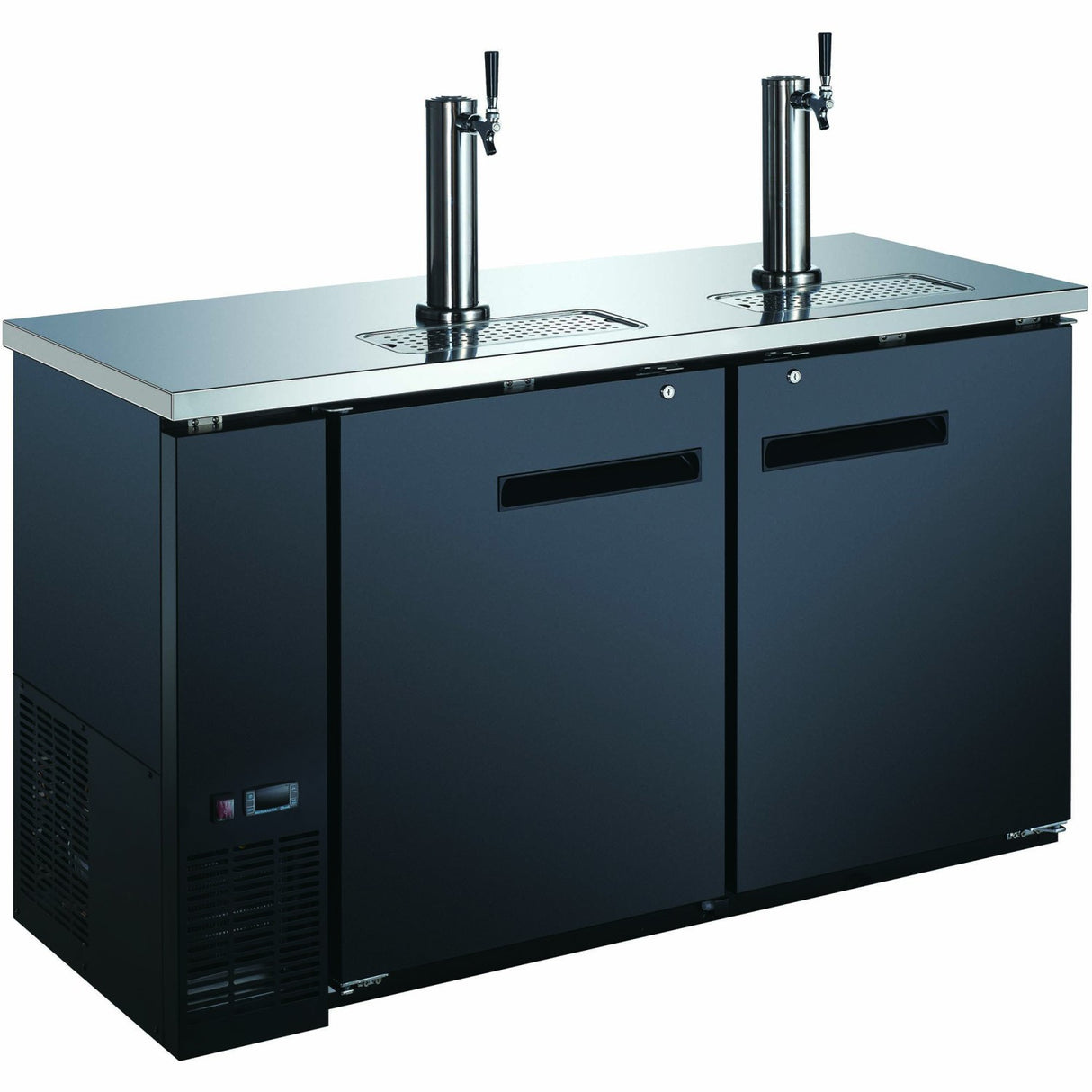 Commercial Direct Draw Beer Dispenser Twin Door Keg Cooler With Double Beer Tap Black | Gxx202