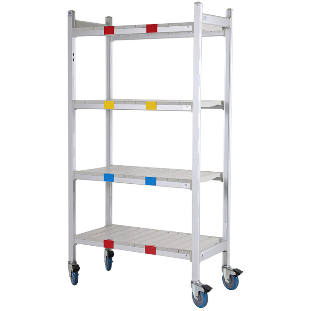 Mobile 4 Tier Shelving Unit With Castors Metal Frame With Polypropylene (Pp) Shelves 915×350×1620mm | Gzfh1602